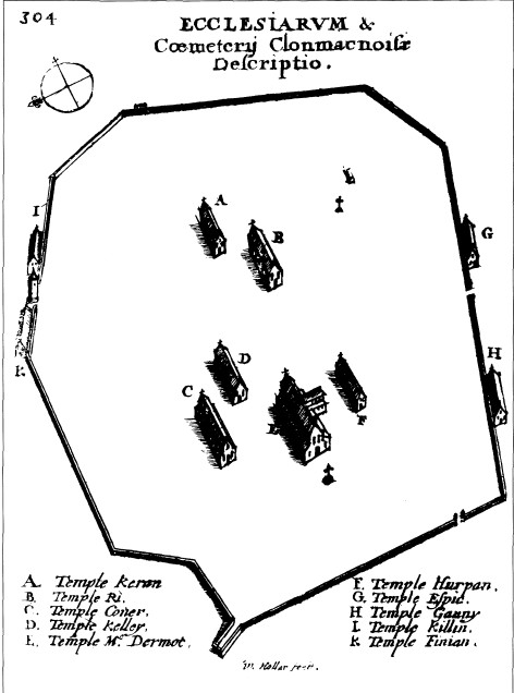 ware's map 1705 of 10 churches Antiquities 1705 p 136