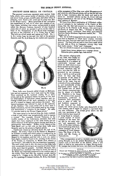 T L Cooks letter to Dublin Penny Journal, unsigned, 17 May 1833