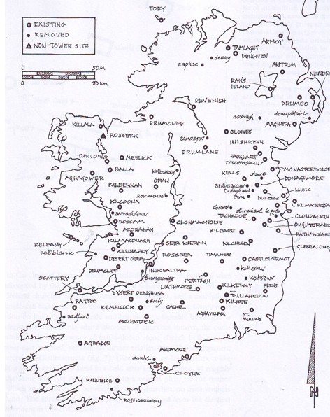 Lalor 1997 map of Ireland's Round Towers