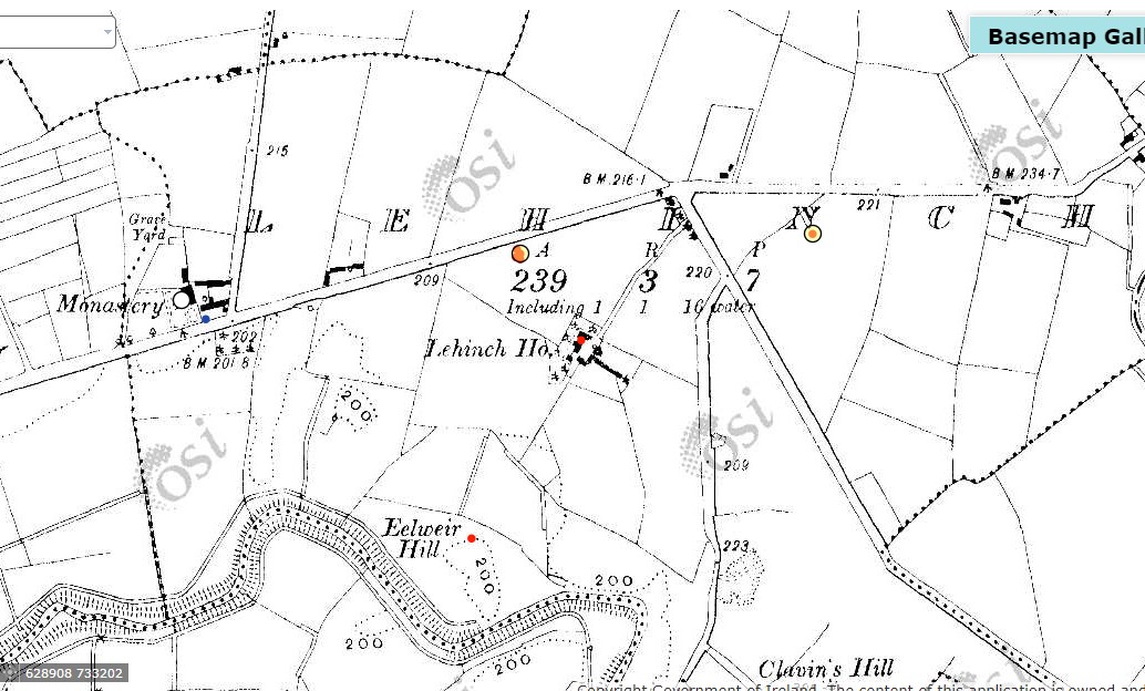 Two ring-dirches (yellow dots), Lehinch near Clara