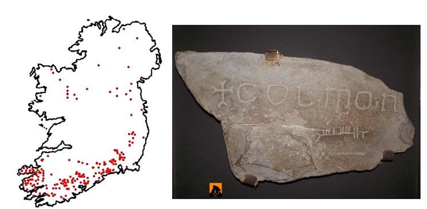 Map of Irish Ogham Stones, Clonmacnoise stone